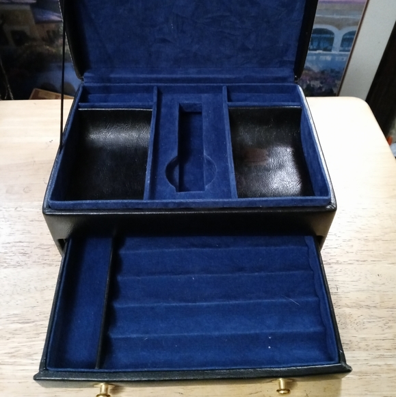 💍Vintage Blue Leather & Velvet Jewelry Box. With Draw,Size - Picture 2 of 16